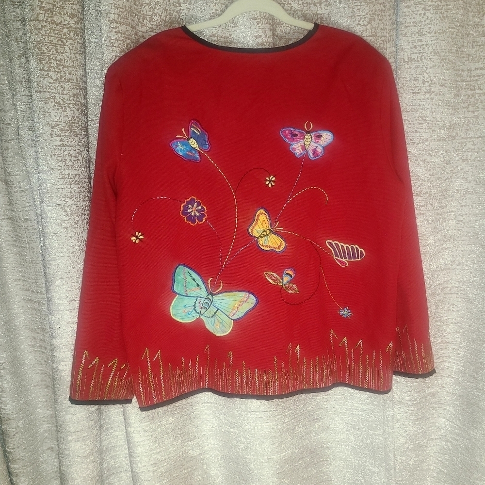 Red Embroidered Butterfly Jacket - Picture 6 of 13